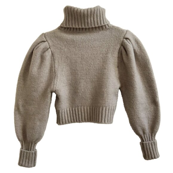 Zara Beige Puff Sleeve Cropped Turtleneck Sweater Ribbed Knit Trendy Top Size M - Picture 8 of 13